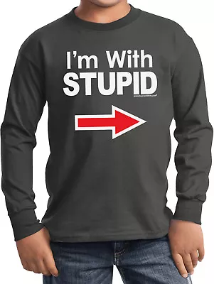 Buy Cool Shirts Kids I'm With Stupid T-shirt White Print Youth Long Sleeve • £12.30