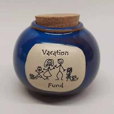 Family Vacation Fund Pottery Bank Cork Jar ~ Money CUTE Vintage  • $8