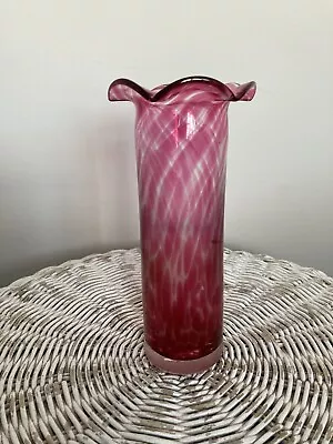 Unmarked Cranberry Glass Fluted Vase 7” High. Flower Vase. MR16655 • £5