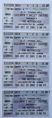 Vintage 2001 The Nutcracker Children's Ballet Theatre Akron 12/22/01 4 Tickets • $11.97