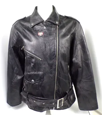 Vtg Cellini Patchwork Leather Motorcycle Jacket Black Belted Biker Womens Medium • $65