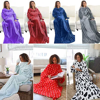 Fleece  Blanket With Sleeves And Front Pocket Robe Wearable TV Blanket • $23.99