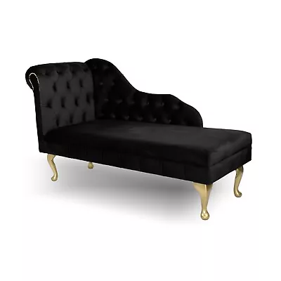 Chaise Lounge Chesterfield Sofa Black Gold Accent Chair Chesire Tufted Longue • £249