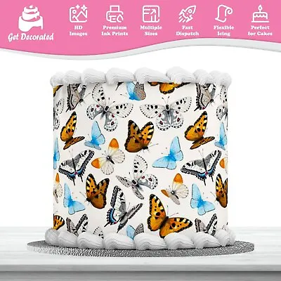 Blue White Butterflies Icing Wrap Edible Cake Decoration Sheet Printed Topping • £4.99