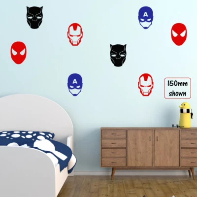 £4.99 • Buy SUPERHERO Sticker MASKS Wall Boys Vinyl Bedroom Decals Transfers 100mm Or 150mm