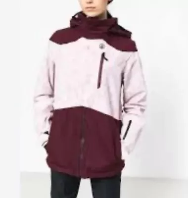 Volcom Women Size L Pine 2L Tds Snowboard Jacket-Insulated-Merlot/Pink Blush-NEW • $120