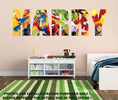 Personalised Marvel Avengers Super Heroes Wall Sticker Art Decal Decor Vinyl • £16.99