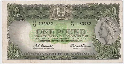 1961 Australia 1 Pound Banknote - Coombs / Wilson - R34 - Fine - # 31139 • $33