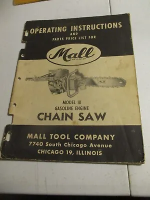 Vintage Mall Gas Engine Chainsaw Model 10 Owners Manual • $39.99