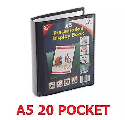 A5 Display Book 20 Pocket Portfolio Presentation Folder Flexi Cover Project Book • £4.49