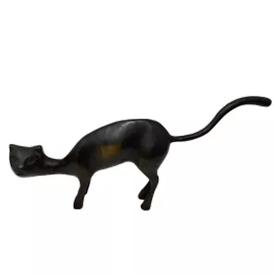 MCM Large Bronze Standing Cat Sculpture 11” Sleek Vintage Mid Century Metal Rare • $99.80