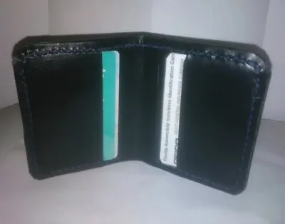 Minimalist Black Vinyl Vertical Bifold Wallet Blue Tiger Thread Cash/Cards  • $12