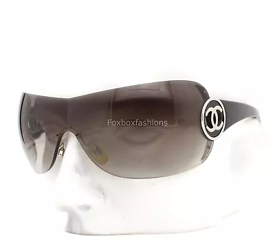 Chanel 4145 127/8G Sunglasses Rimless Shield Black W/ Silver CC Logo - Vintage • $200