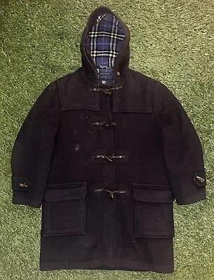 Burberry Speciality Duffle Coating Navy Wool Check Lined Hooded Trench Coat 50 • $150