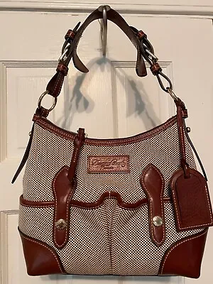 $119 • Buy DOONEY And BOURKE Small Lucy Ivory And BrownBirdseye Canvas/Leather Shoulder Bag