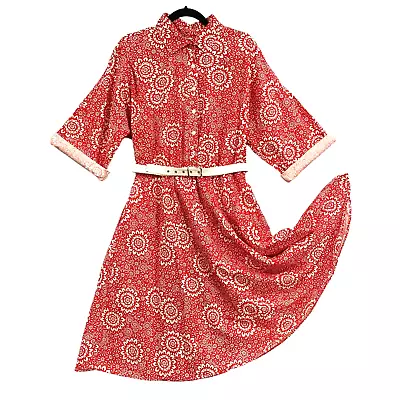 Vtg Vicki Wayne’s Western Dress Womens Sz 16P Red Floral Belted Rockabilly Midi • £35.62