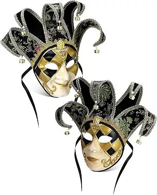 2Pcs Jester Mask Vintage Venetian Men Women Masquerade Mask Full Face Mardi Gras • $36.99