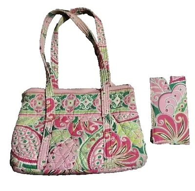 Vera Bradley Pinwheel Pink Floral Shoulder Bag Wth Matching Check Book Cover • $21.98