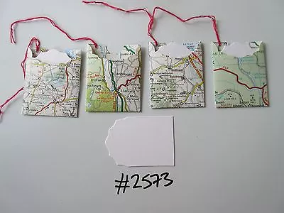 Set Of 4 #2573 Random Pack Of Tags Made From Maps / Atlas Unique Handmade Gift • £3.50