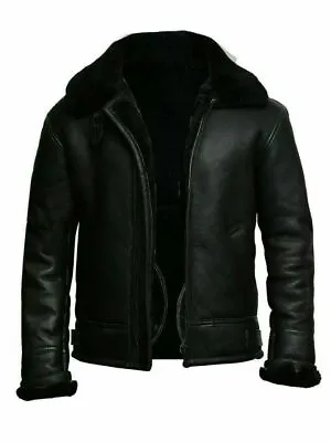 Mens Black Aviator B3 Raf Flight Bomber Genuine Leather Jacket • $209.99