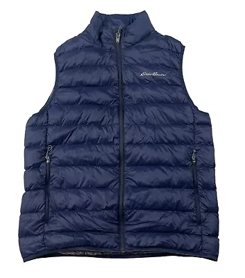 Eddie Bauer Mens Medium Goose Down Quilted Puffer Vest Packable Navy Blue M1 • $29.99