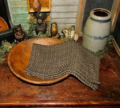 $11.95 • Buy Prim Antique Vtg Style Fairfax Weave Blk/Tan Cotton Woven COVERLET RUNNER AQ90SR