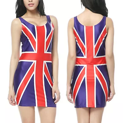 Women Union Jack Flag King Coronation Brit Pop Fancy Mini Tank Dress Party Dress • £14.69