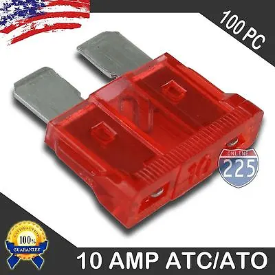 100 Pack 10 AMP ATC/ATO STANDARD Regular FUSE BLADE 10A CAR TRUCK BOAT MARINE RV • $10.95