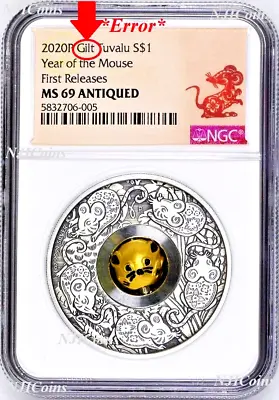 RARE NGC ERROR 2020 LUNAR Year Of The MOUSE 1oz $1 Silver Rotating Charm Coin   • $199.99