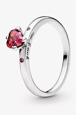 Genuine Pandora Sterling Silver Sparkling Red Heart Ring Size 58 RRP $69 • $35