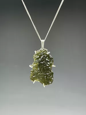 4.56g MOLDAVITE Rough Pendant In Prongs SILVER.925 #JM26 • $133.10