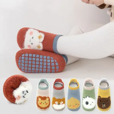 Anti Slip Socks Baby Boys Girl Cotton Thick Warm Floor Sock Toddler Kids 2 Pairs • £5.94