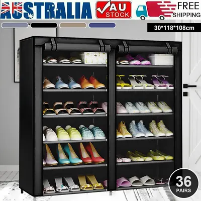 $22.69 • Buy 2 Doors Shoes Cabinet Storage Shoe Rack With Cover Portable Wardrobe 36 Pairs