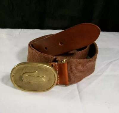 Lacoste Izod Vtg Solid Brass Logo Buckle Adjustable Brown Wool Belt England • $24.95