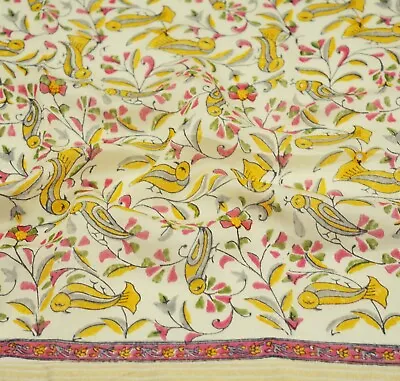 Vintage Cream Dupatta/Stole Pure Chanderi Silk Hand Embroidered Block Print Veil • $22.80
