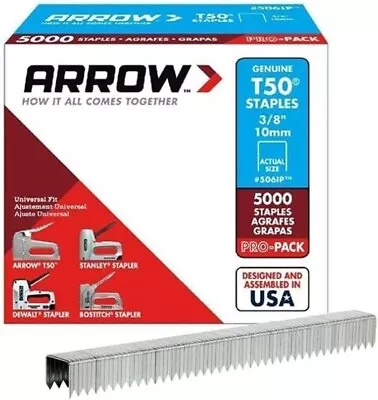 Arrow Fastener 506IP Genuine T50 3/8-Inch Staples 5000-Pack • $11.87