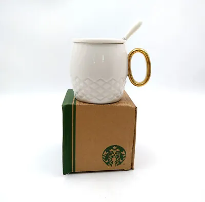 £17.99 • Buy 2013 White Cup New Ceramic Gold Handle With Lid & Spoon Coffee Mug 12oz 355ml