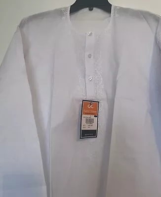 White Kurta Corner Tunic For Men Indian Clothing Casual Size XL • $17