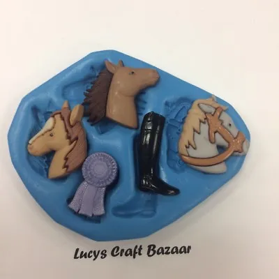 Silicone Mould Horse Head Boot Winners Rosette Equestrian Cupcake Toppers Sugar • £3.05