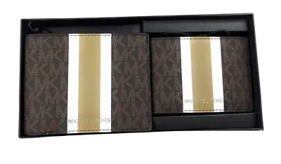 Michael Kors Mens Admiral Blue Logo Stripe 3 In 1 Billfold Wallet Box Set • $105