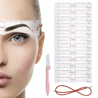 14Pcs Eyebrow Stencils Shaper Grooming Kit Brow Make-Up Template Tool Reusable • £3.79