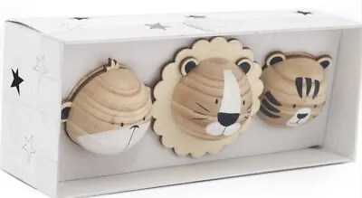 £14.95 • Buy Set Of 3 Safari Animal Wooden Nursery Baby Kids Door Knob Drawer Handle Pulls