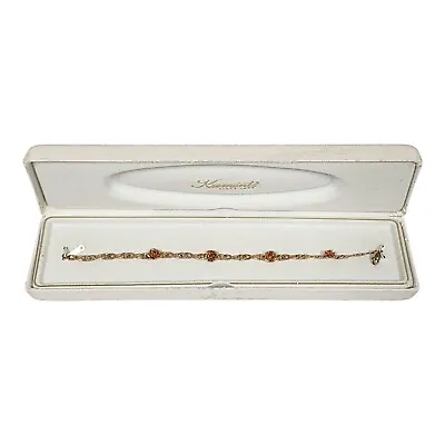 Vintage Krementz Rose Gold Two Tone 7  Bracelet With Roses & Original Case • $65.71