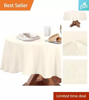 Water Resistant Round Tablecloth - Microfiber Fabric - Ivory 70 Inch Diameter • $34.99