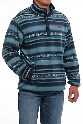 Cinch Mens 1/4 Snap Placket Blue/Teal Striped Fleece Pullover MWK1514021 • $40