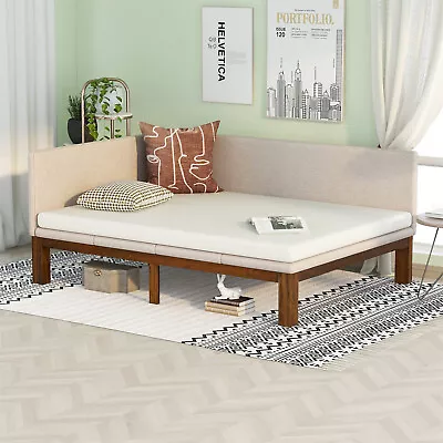 Full Size Daybed Linen Upholstered Bed Frame Sofa Bed Bedroom Furniture Beige • $339.99