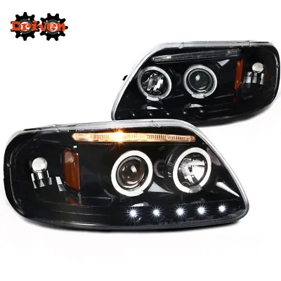 Ford F150 Truck Harley Lighting 1PC Headlight Corner Gloss Black Projector Halo • $159.99