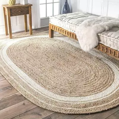 Oval Rug Jute Carpet Mat Area Rug Natural Handmade Braided Rustic Look • $38.91