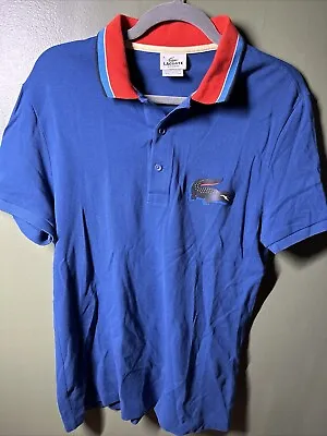Lacoste BIG CROC Polo Shirt Blue Size 4 Medium RARE • $24.95
