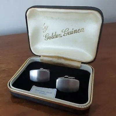 Vintage Stainless Steel Rectangular Cufflinks By Golden Guinea In Original Box • $12.42